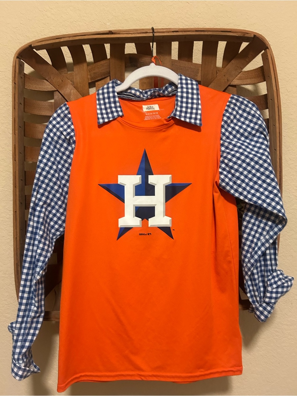 Kids Houston Astros Orange Long Sleeve Layered-Look Tee with Blue Check Sleeves